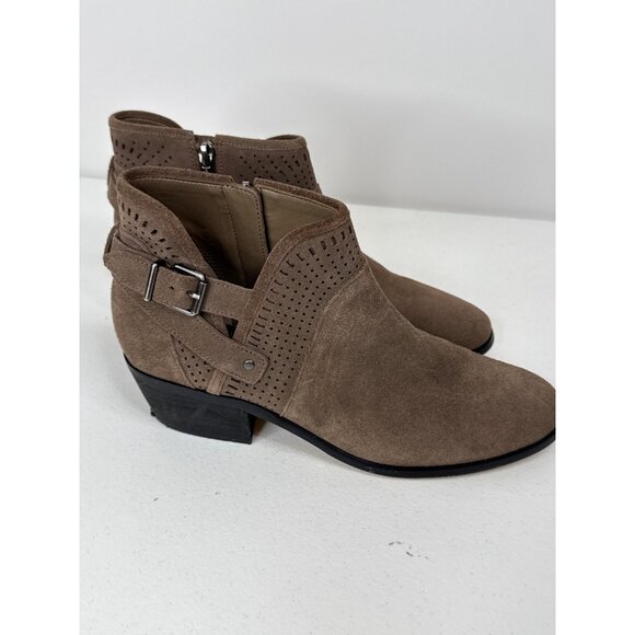 Vince Camuto Brown Suede Ankle Boots Womens 8.5 Leather Booties with Buckle - Picture 7 of 11